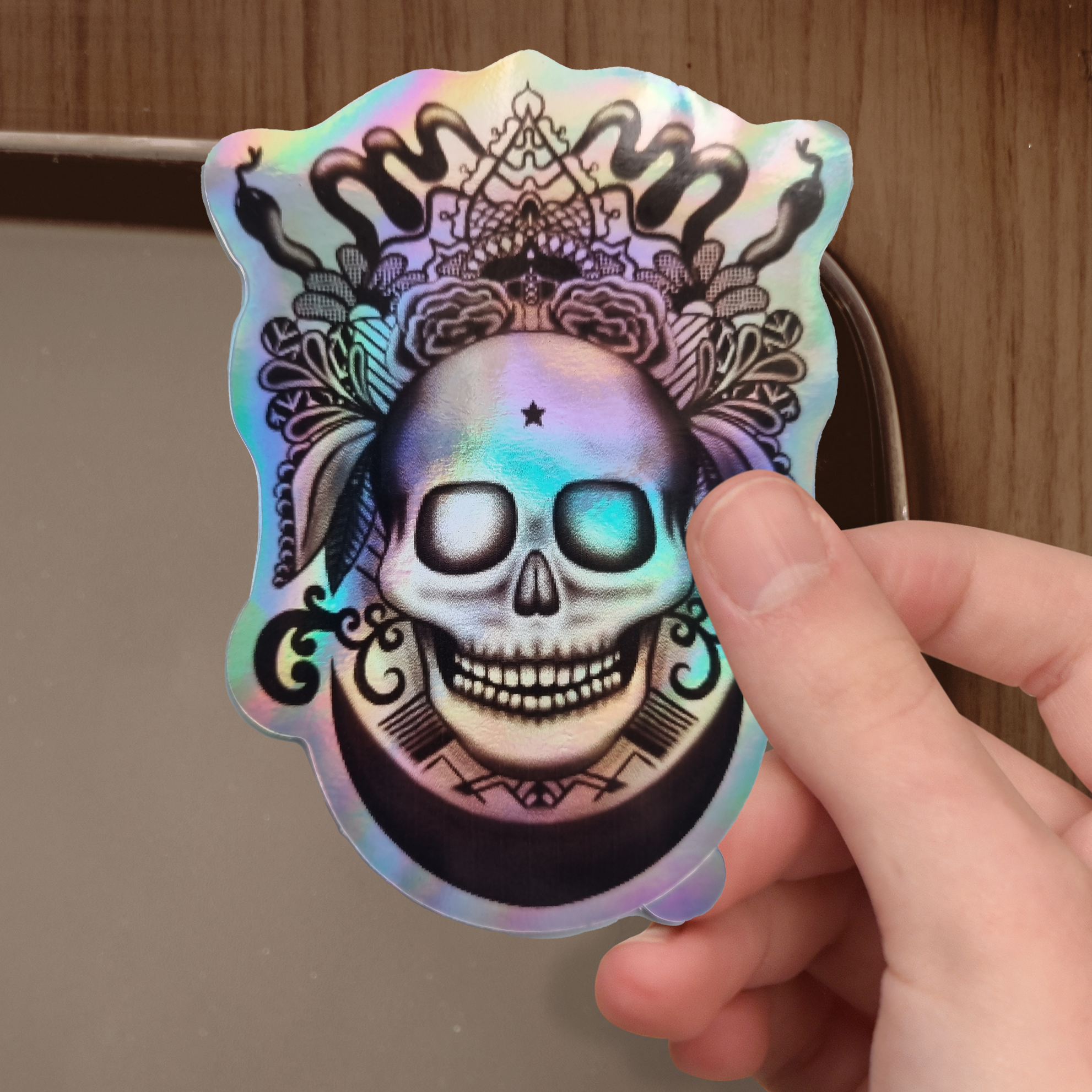 Holographic skull sticker